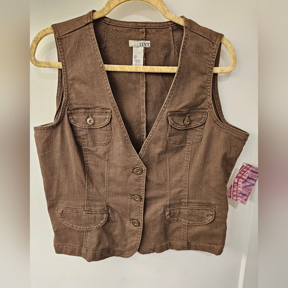 NWT - TINT Denim Cotton Stretch Dark Green Vest - Size L